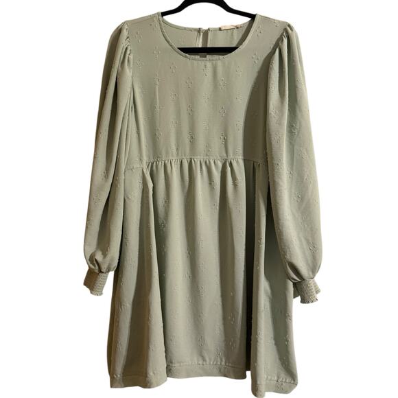 Altar'd State swiss dot long Balloon sleeve sage green loose fit dress size L - Picture 1 of 7